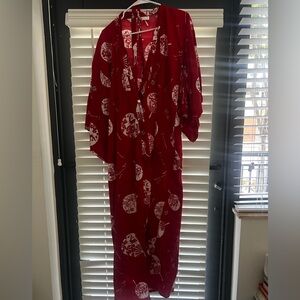 Red Kimono with White Floral Print